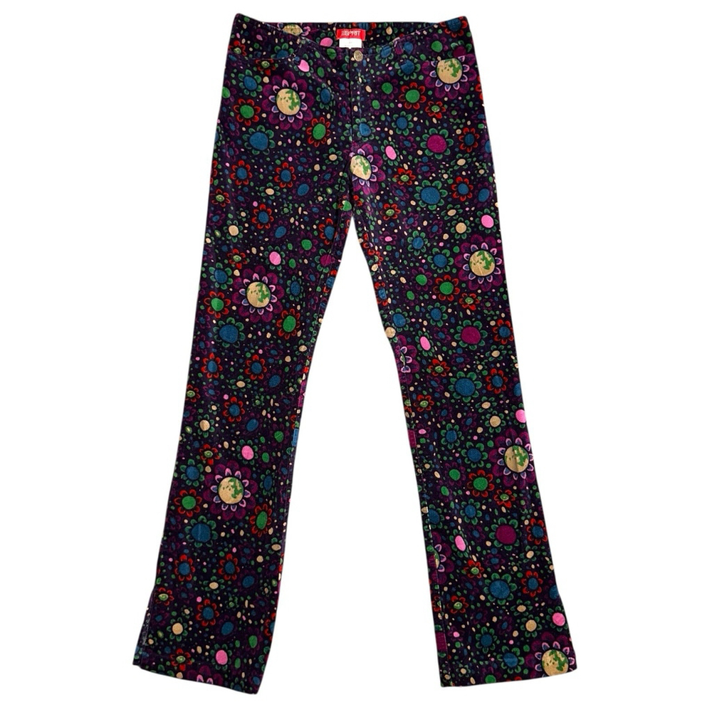 RARE!!! Esprit VTG 90’s Groovy Floral Velvet Boot Cut Pants Low Rise 5/6 Boho